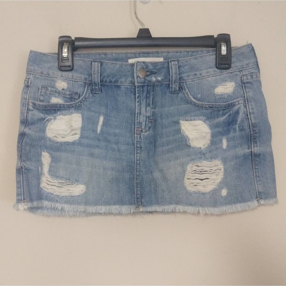 2.1 Denim Raw Hem Distressed Mini Skirt 26